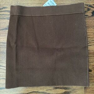 NWT Open Edit Brown Ribbed Mini Skirt Pull on Size‎ Medium